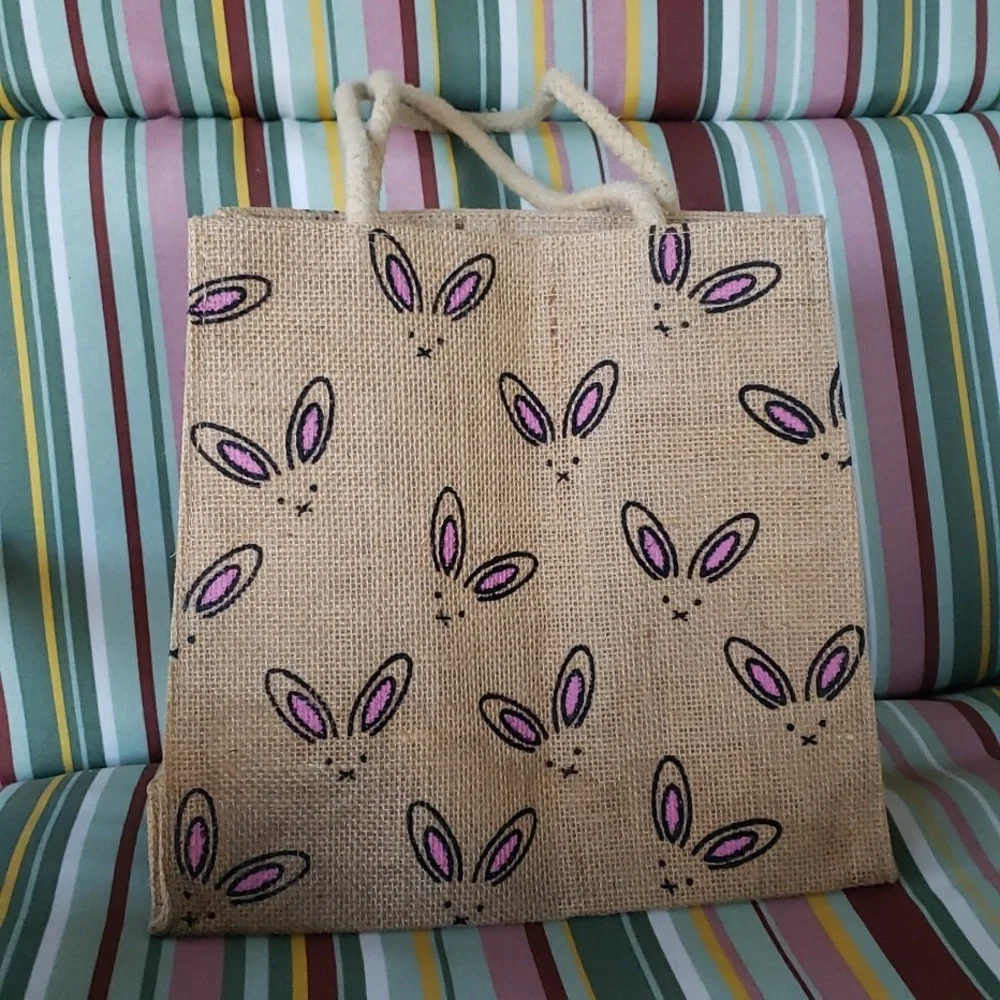 *EUC* Burlap Bunny Tote Bag - Picture 1 of 9
